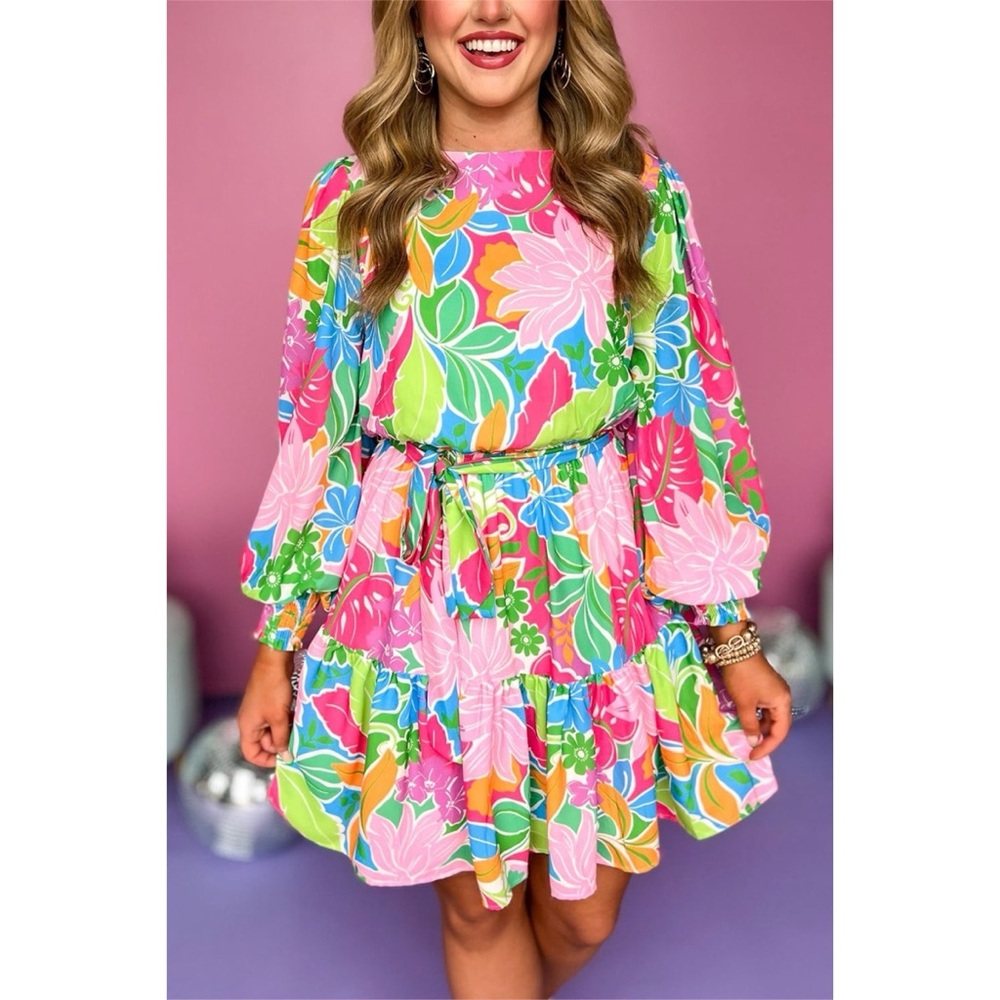 Botanical Bubble Sleeve Dress